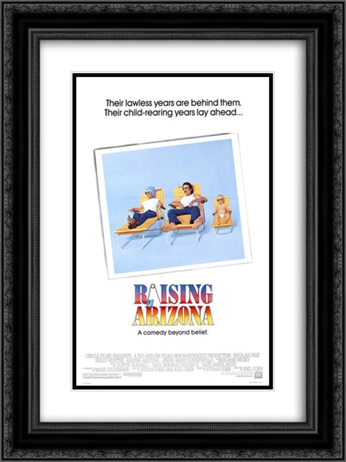 Raising Arizona 18x24 Black Ornate Wood Framed Movie Poster with Double Matting