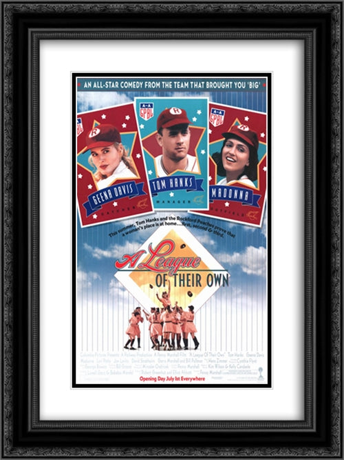 A League of Their Own 18x24 Black Ornate Wood Framed Movie Poster with Double Matting