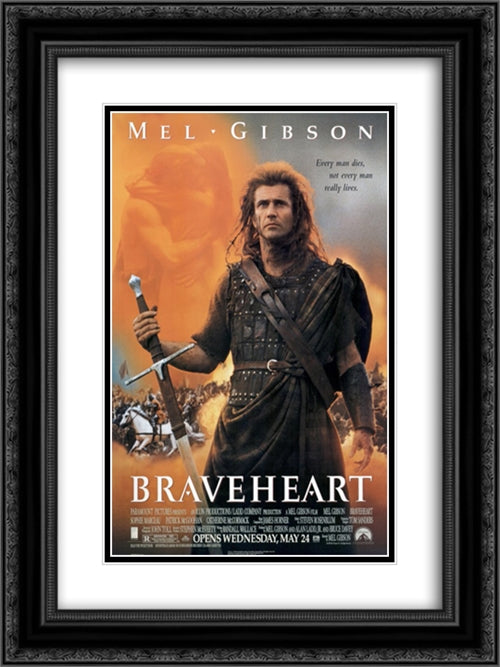 Braveheart 18x24 Black Ornate Wood Framed Movie Poster with Double Matting