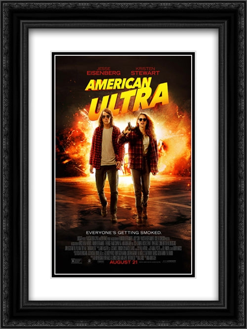 American Ultra 18x24 Black Ornate Wood Framed Movie Poster with Double Matting