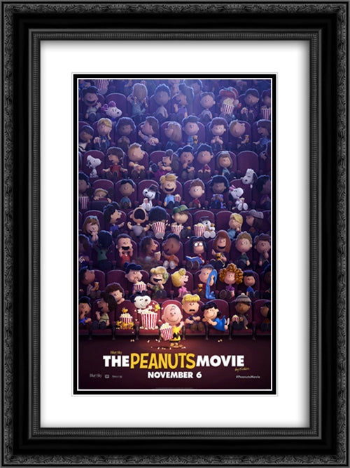 The Peanuts Movie 18x24 Black Ornate Wood Framed Movie Poster with Double Matting