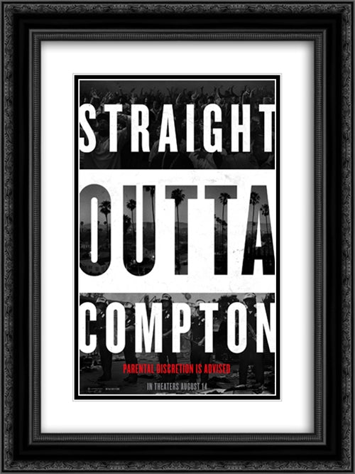 Straight Outta Compton 18x24 Black Ornate Wood Framed Movie Poster with Double Matting