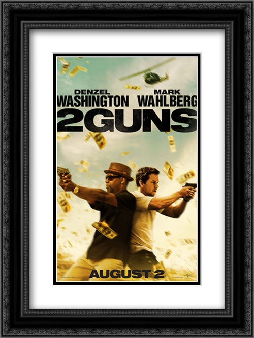 2 Guns 18x24 Black Ornate Wood Framed Movie Poster with Double Matting
