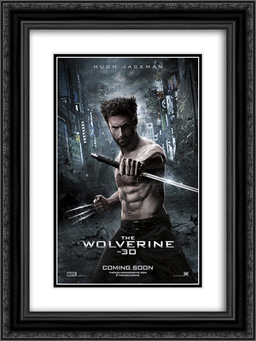 The Wolverine 18x24 Black Ornate Wood Framed Movie Poster with Double Matting
