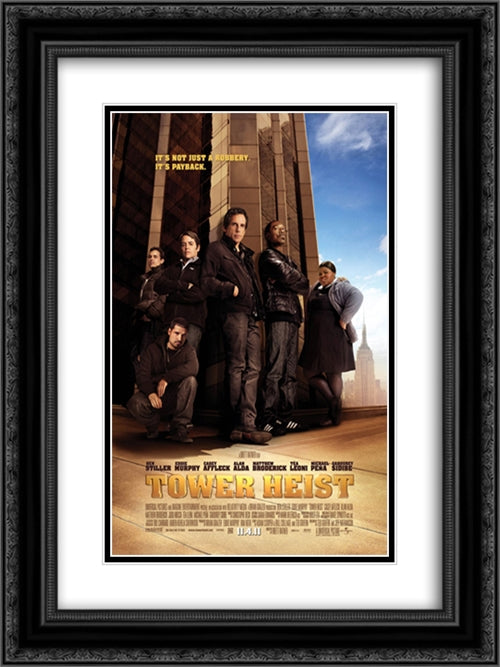 Tower Heist 18x24 Black Ornate Wood Framed Movie Poster with Double Matting