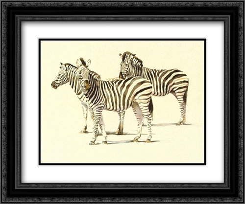 Zebras 2x Matted 24x20 Black Ornate Wood Framed Art Print Poster with Double Matting by Sue, Dickinson