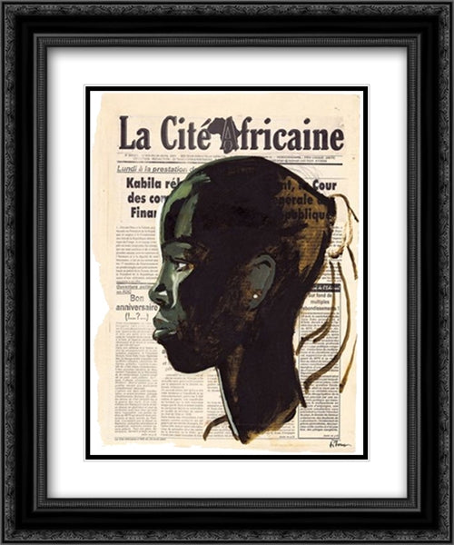 La Cite Africaine - Kinshasa 16x20 Black Ornate Wood Framed Art Print Poster with Double Matting by Lamazou