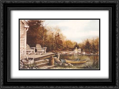 By the Lake 2x Matted 24x18 Black Ornate Wood Framed Art Print Poster with Double Matting by Rossini, John