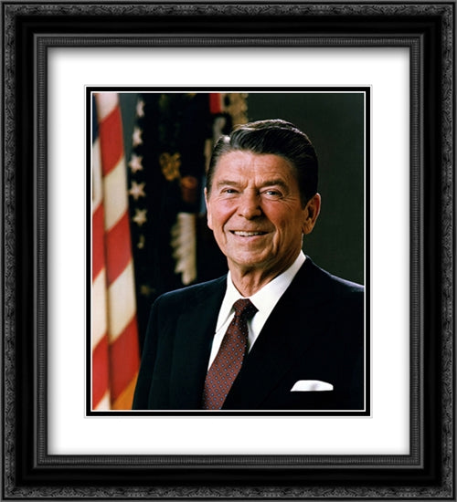 Official Portrait of President Ronald Reagan (#9) 2x Matted 20x24 Black Ornate Wood Framed Art Print Poster with Double Matting by American History