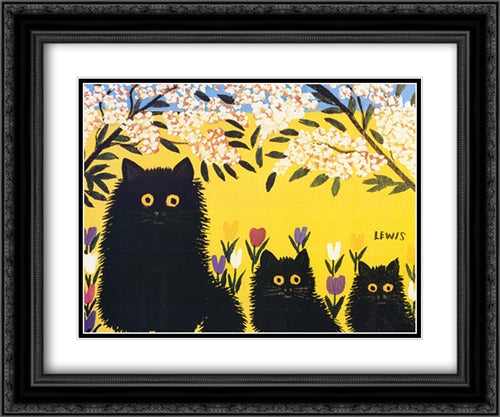Three Black Cats 22x18 Black Ornate Wood Framed Art Print Poster with Double Matting by Lewis, Maud