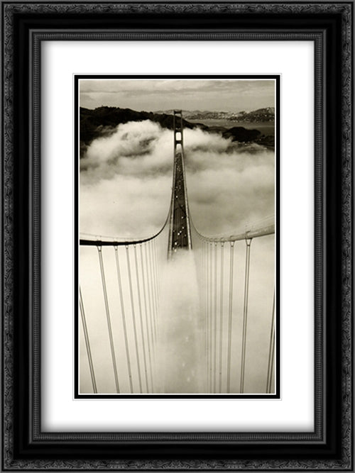 Golden Gate Bridge In Fog 16x20 Black Ornate Wood Framed Art Print Poster with Double Matting by Ressmeyer, Roger