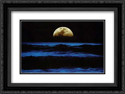 Ocean Moonrise 20x16 Black Ornate Wood Framed Art Print Poster with Double Matting by Michaels, Christian