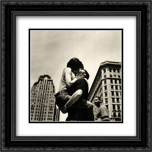 The Kiss (NYC) 2x Matted 20x20 Black Ornate Wood Framed Art Print Poster with Double Matting by Alan, Matthew