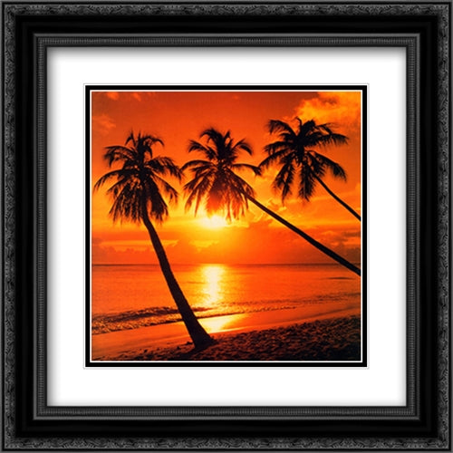 Tropical Sunset 2x Matted 20x20 Black Ornate Wood Framed Art Print Poster with Double Matting by Thomas, Bob