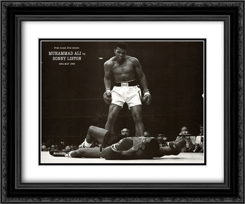 Muhammad Ali - 1965 1st Round Knockout Against Sonny Liston 2x Matted 24x20 Black Ornate Wood Framed Art Print Poster with Double Matting