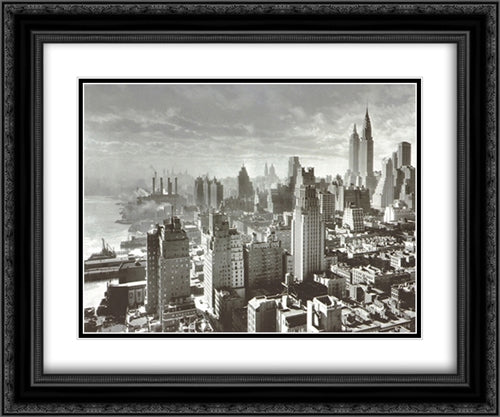 New York Cityscape 2x Matted 24x20 Black Ornate Wood Framed Art Print Poster with Double Matting