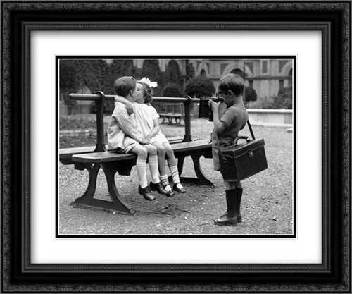 First Kiss 2x Matted 24x20 Black Ornate Wood Framed Art Print Poster with Double Matting