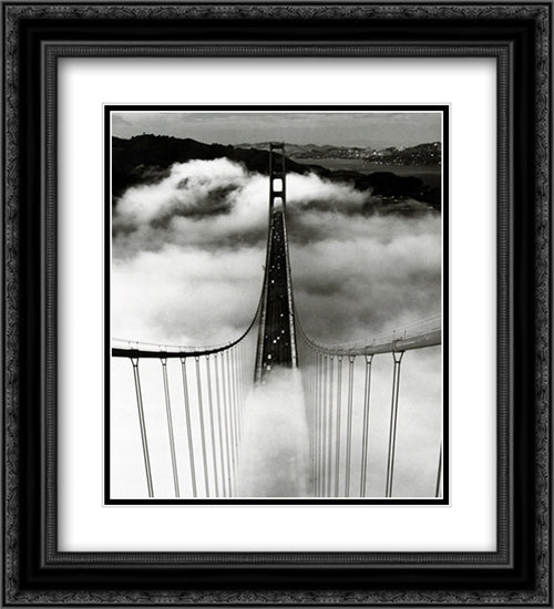 Misty Morning Golden Gate Bridge 2x Matted 20x24 Black Ornate Wood Framed Art Print Poster with Double Matting