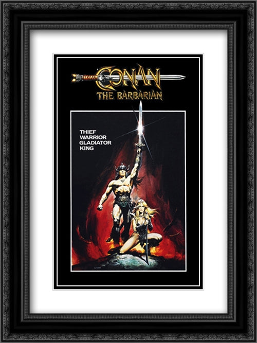 Conan The Barbarian 18x24 Black Ornate Wood Framed Movie Poster with Double Matting