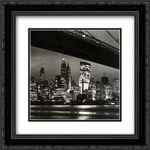 New York At Night 2x Matted 20x20 Black Ornate Wood Framed Art Print Poster with Double Matting