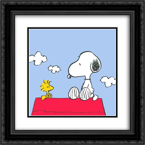 Peanuts (Snoopy & Woodstock) 2x Matted 20x20 Black Ornate Wood Framed Art Print Poster with Double Matting by Peanuts
