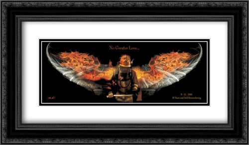Fireman No Greater Love 22x10 Black Ornate Wood Framed Art Print Poster with Double Matting by Bullard, Jason