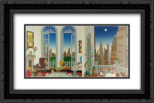 Manhattan Fantasy 22x15 Black Ornate Wood Framed Art Print Poster with Double Matting by McKnight, Thomas
