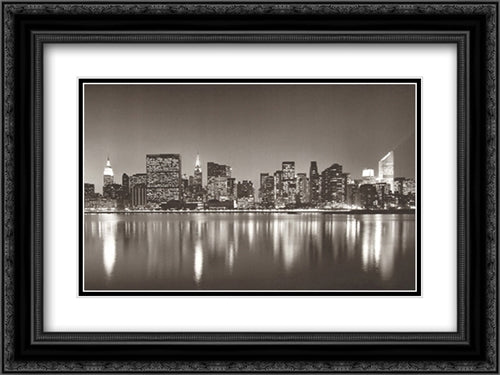 Manhattan East Side 2x Matted 20x24 Black Ornate Wood Framed Art Print Poster with Double Matting by Silberman, Henri