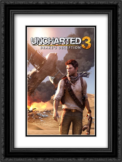 UNCHARTED 3: Drake's Deception 18x24 Black Ornate Wood Framed Movie Poster with Double Matting