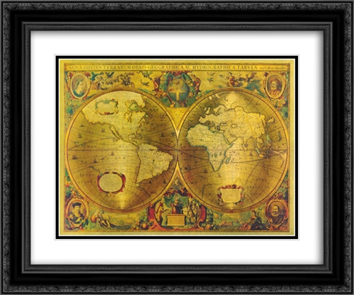 World Map 25x21 Black Ornate Wood Framed Art Print Poster with Double Matting by Schenk, Atena