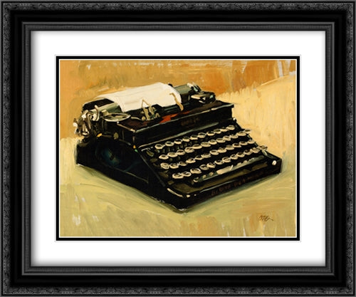 Typewriter 2x Matted 24x20 Black Ornate Wood Framed Art Print Poster with Double Matting by Nelson, Craig