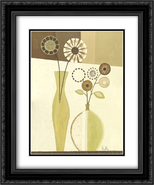 Green and White Flowers II 2x Matted 20x24 Black Ornate Wood Framed Art Print Poster with Double Matting by Lee, Cheryl