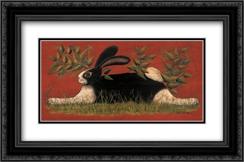 Red Folk Bunny 20x12 Black Ornate Wood Framed Art Print Poster with Double Matting by Hilliker, Lisa