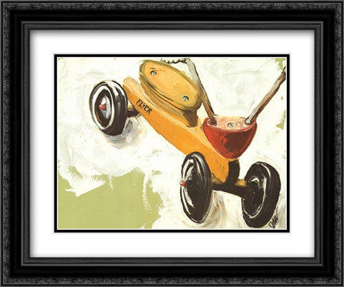 Little Yellow Scooter 2x Matted 24x20 Black Ornate Wood Framed Art Print Poster with Double Matting by Children's Art