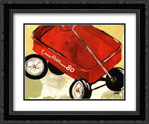 Little Red Wagon 2x Matted 24x20 Black Ornate Wood Framed Art Print Poster with Double Matting by Children's Art