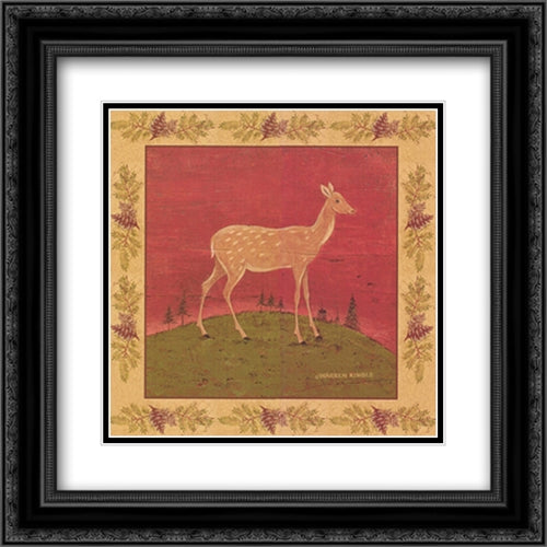 Folk Fawn 18x18 Black Ornate Wood Framed Art Print Poster with Double Matting by Kimble, Warren