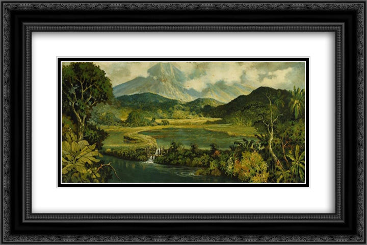 Indonesian Landscape 24x16 Black Ornate Wood Framed Art Print Poster with Double Matting by Suriosubroto, Abdullah