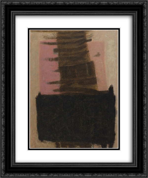 Composition in Black & Ochre 20x24 Black Ornate Wood Framed Art Print Poster with Double Matting by Yunkers, Adja