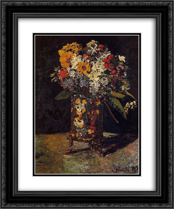 Bouquet of Flowers 20x24 Black Ornate Wood Framed Art Print Poster with Double Matting by Monticelli, Adolphe Joseph Thomas