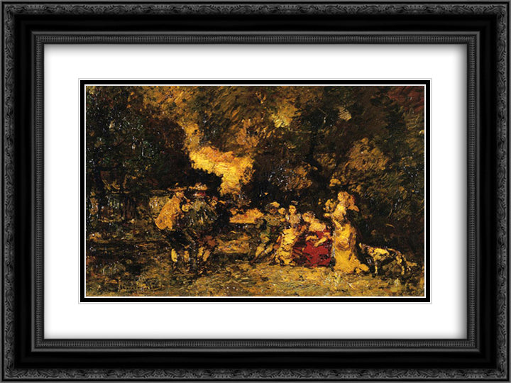 Garden Party 24x18 Black Ornate Wood Framed Art Print Poster with Double Matting by Monticelli, Adolphe Joseph Thomas
