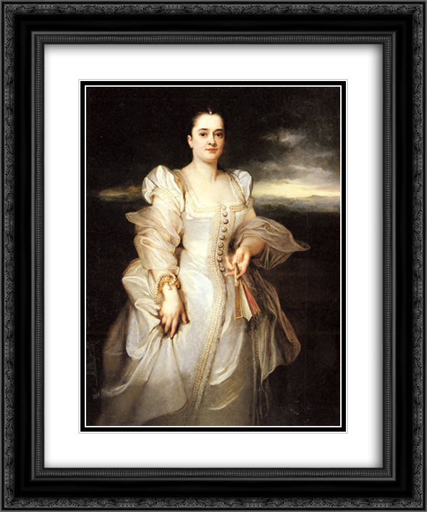 Portrait of a Woman 20x24 Black Ornate Wood Framed Art Print Poster with Double Matting by Monticelli, Adolphe Joseph Thomas