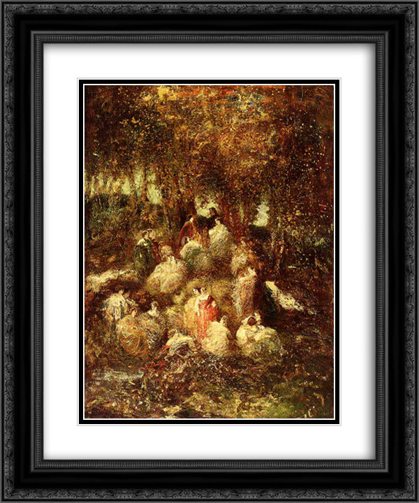 Rural Scene 20x24 Black Ornate Wood Framed Art Print Poster with Double Matting by Monticelli, Adolphe Joseph Thomas