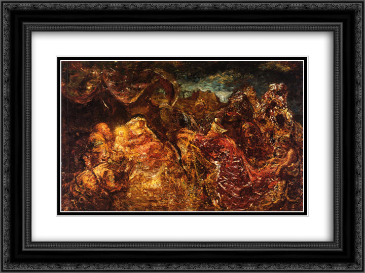 The Adoration of the Magi 24x18 Black Ornate Wood Framed Art Print Poster with Double Matting by Monticelli, Adolphe Joseph Thomas