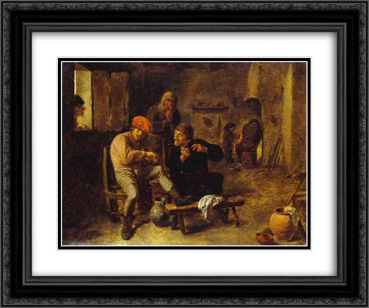 In the Tavern 24x20 Black Ornate Wood Framed Art Print Poster with Double Matting by Brouwer, Adriaen
