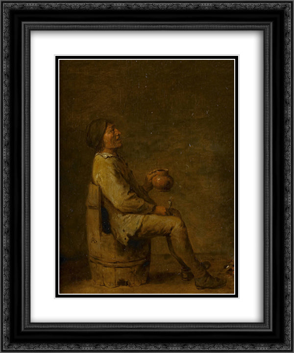 The Drinker 20x24 Black Ornate Wood Framed Art Print Poster with Double Matting by Brouwer, Adriaen