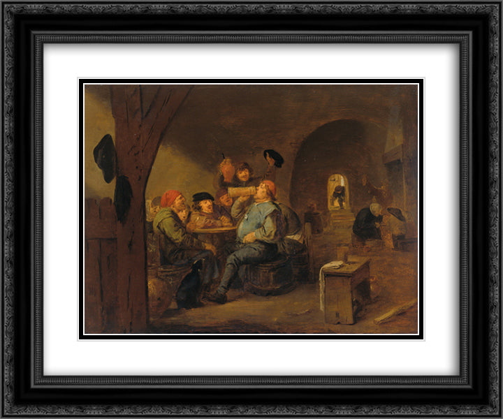 The master of drinking 24x20 Black Ornate Wood Framed Art Print Poster with Double Matting by Brouwer, Adriaen