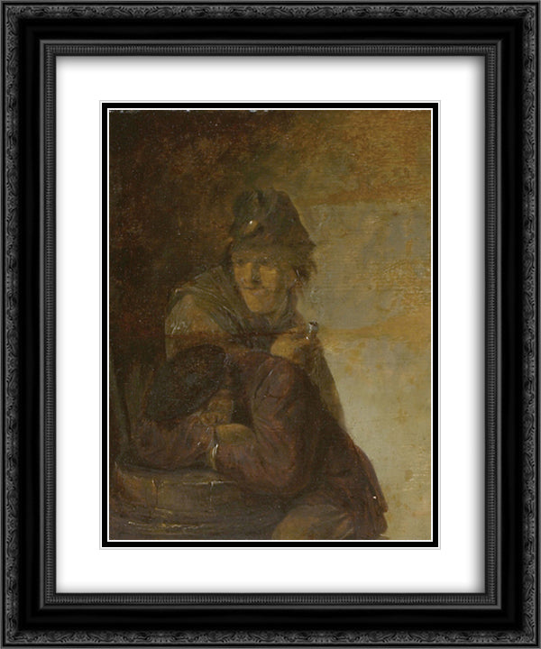 Two Peasants 20x24 Black Ornate Wood Framed Art Print Poster with Double Matting by Brouwer, Adriaen