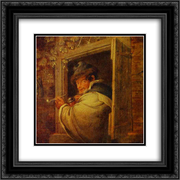 A Man in the Window 20x20 Black Ornate Wood Framed Art Print Poster with Double Matting by Ostade, Adriaen van
