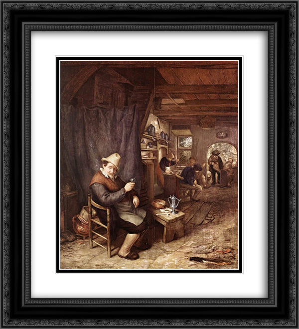 Drinking Peasant in an Inn 20x22 Black Ornate Wood Framed Art Print Poster with Double Matting by Ostade, Adriaen van