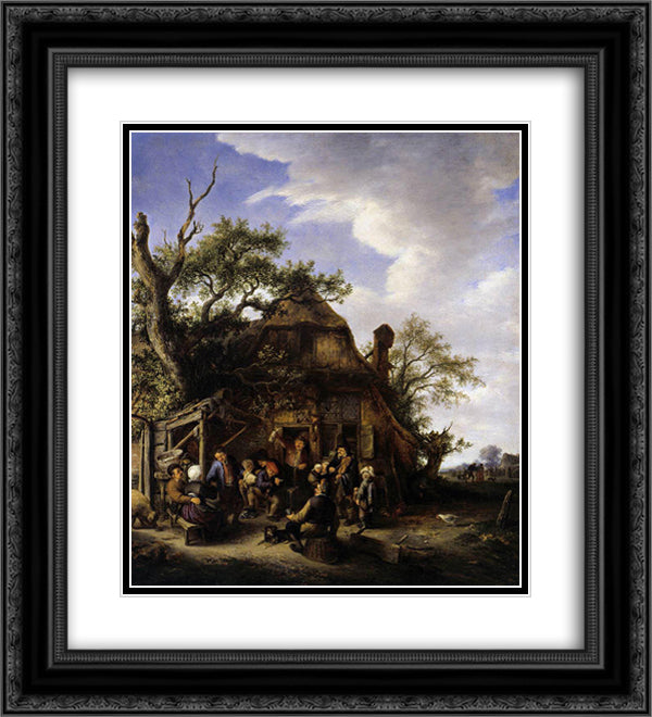 Happy Peasants 20x22 Black Ornate Wood Framed Art Print Poster with Double Matting by Ostade, Adriaen van